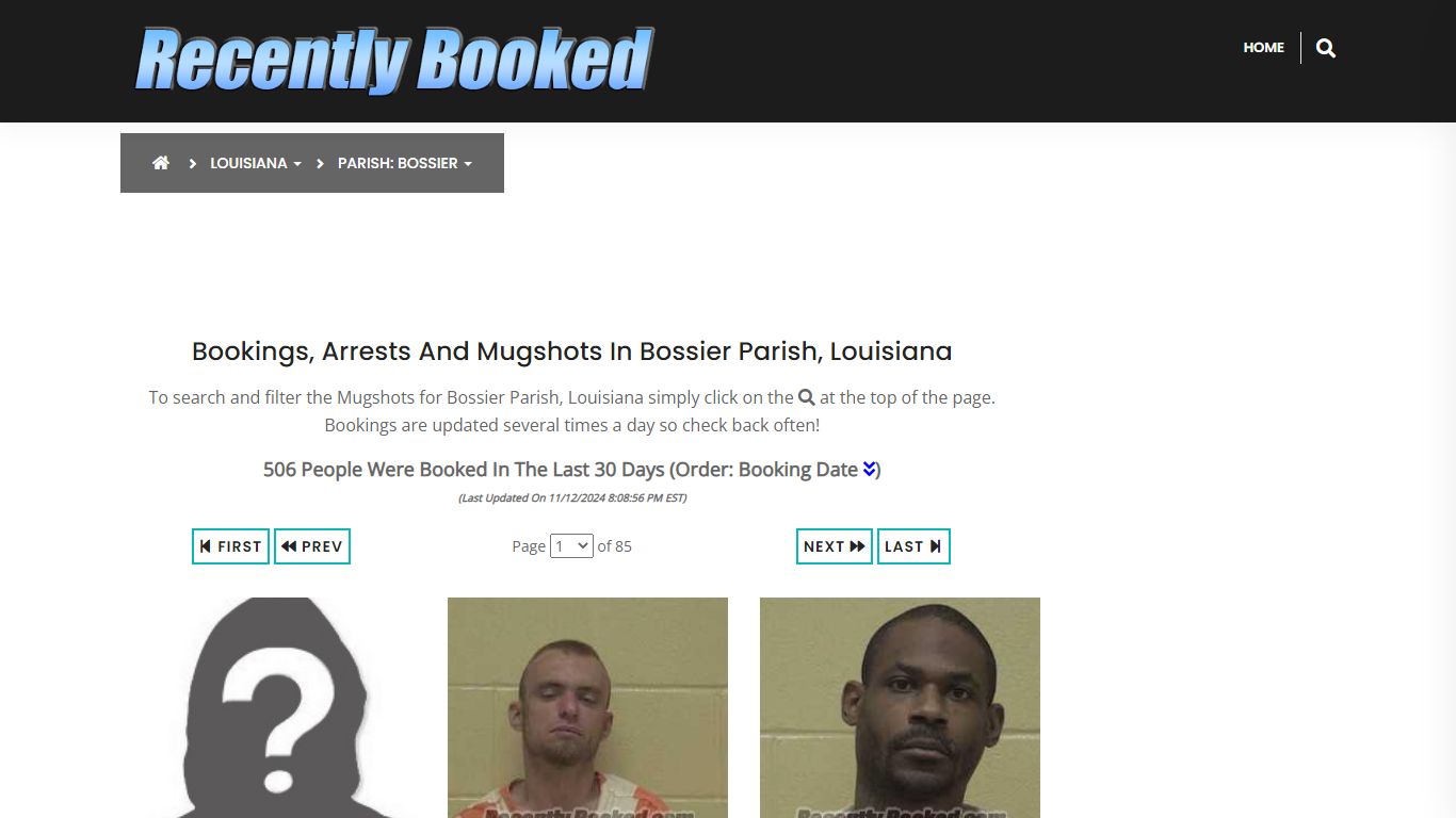 Bookings, Arrests and Mugshots in Bossier Parish, Louisiana