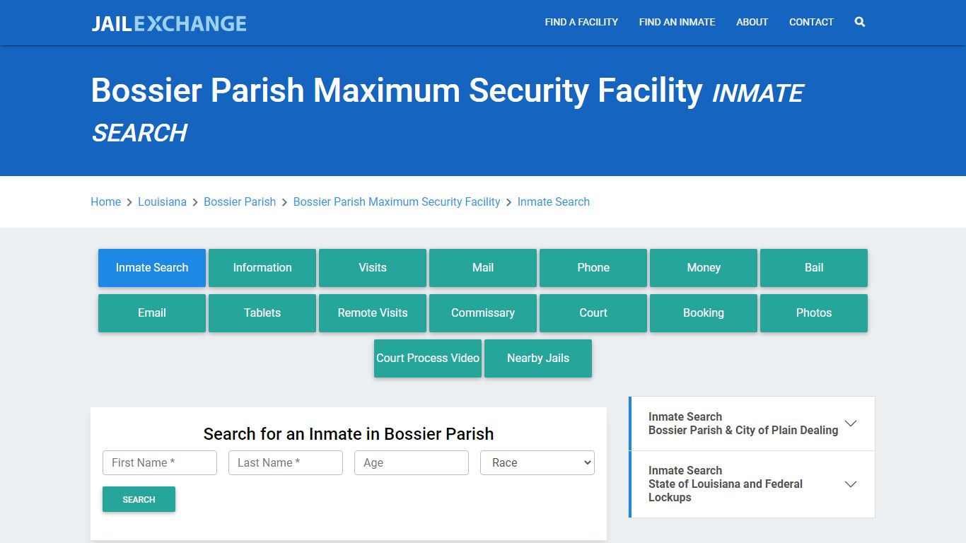 Bossier Parish Maximum Security Facility Inmate Search