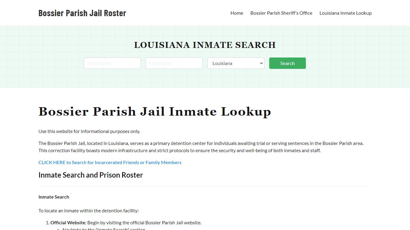 Bossier Parish Jail Roster Lookup, LA, Inmate Search